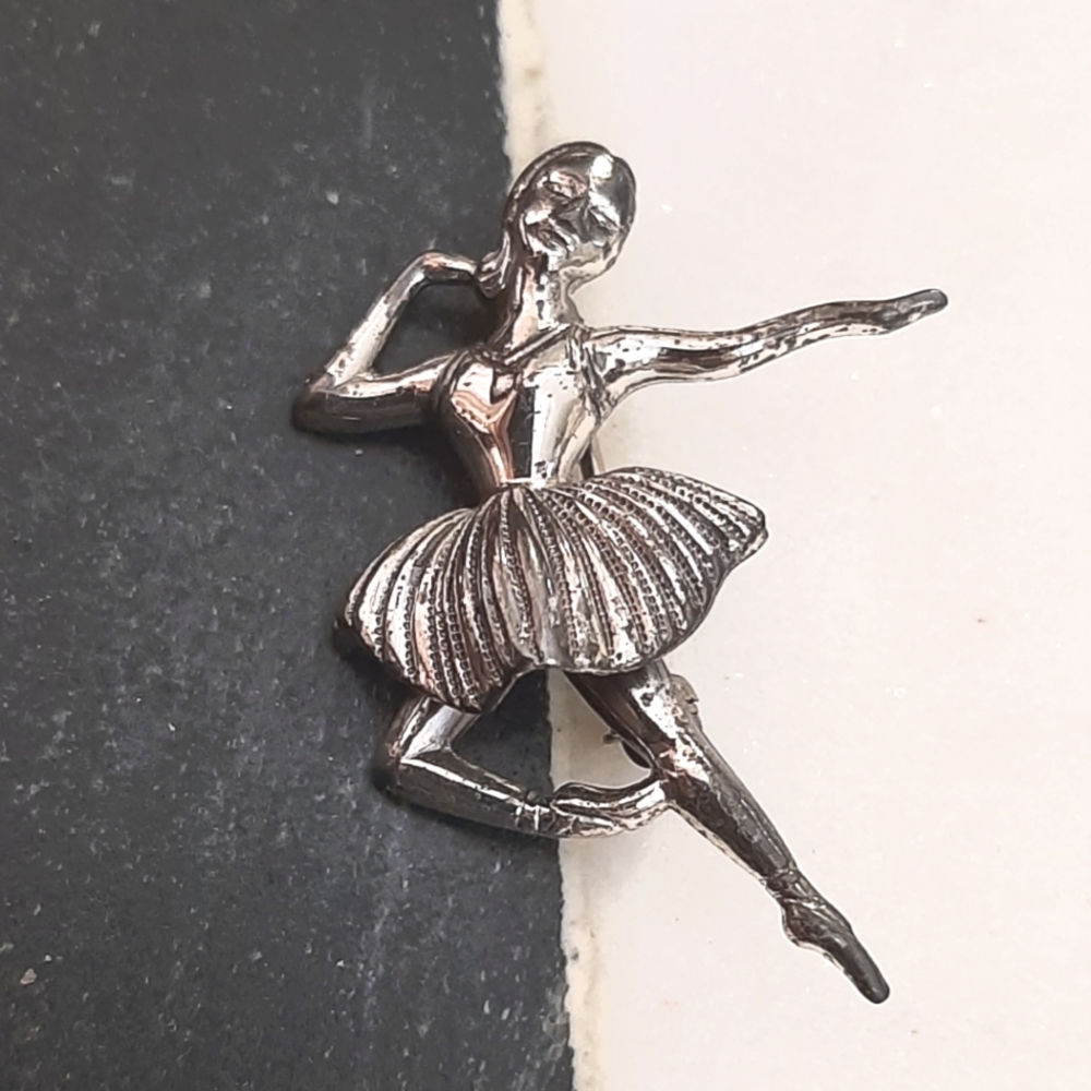 Vintage Sterling Silver Ballerina Brooch Pin